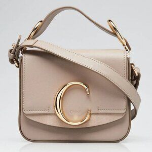 Chloe Motty Grey Calfskin Leather Mini C Shoulder Bag
